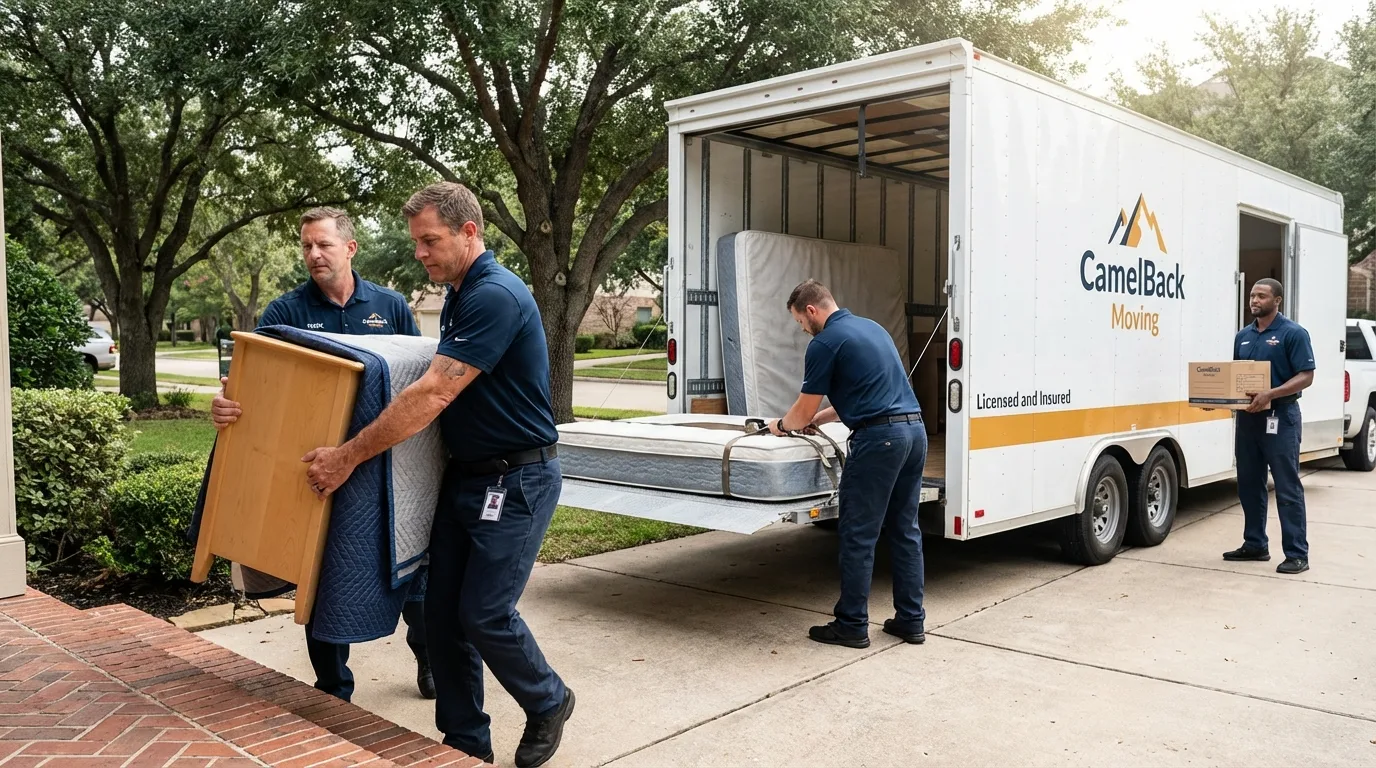 Crew loading residential truck for cross-state move from Walled Lake, MI