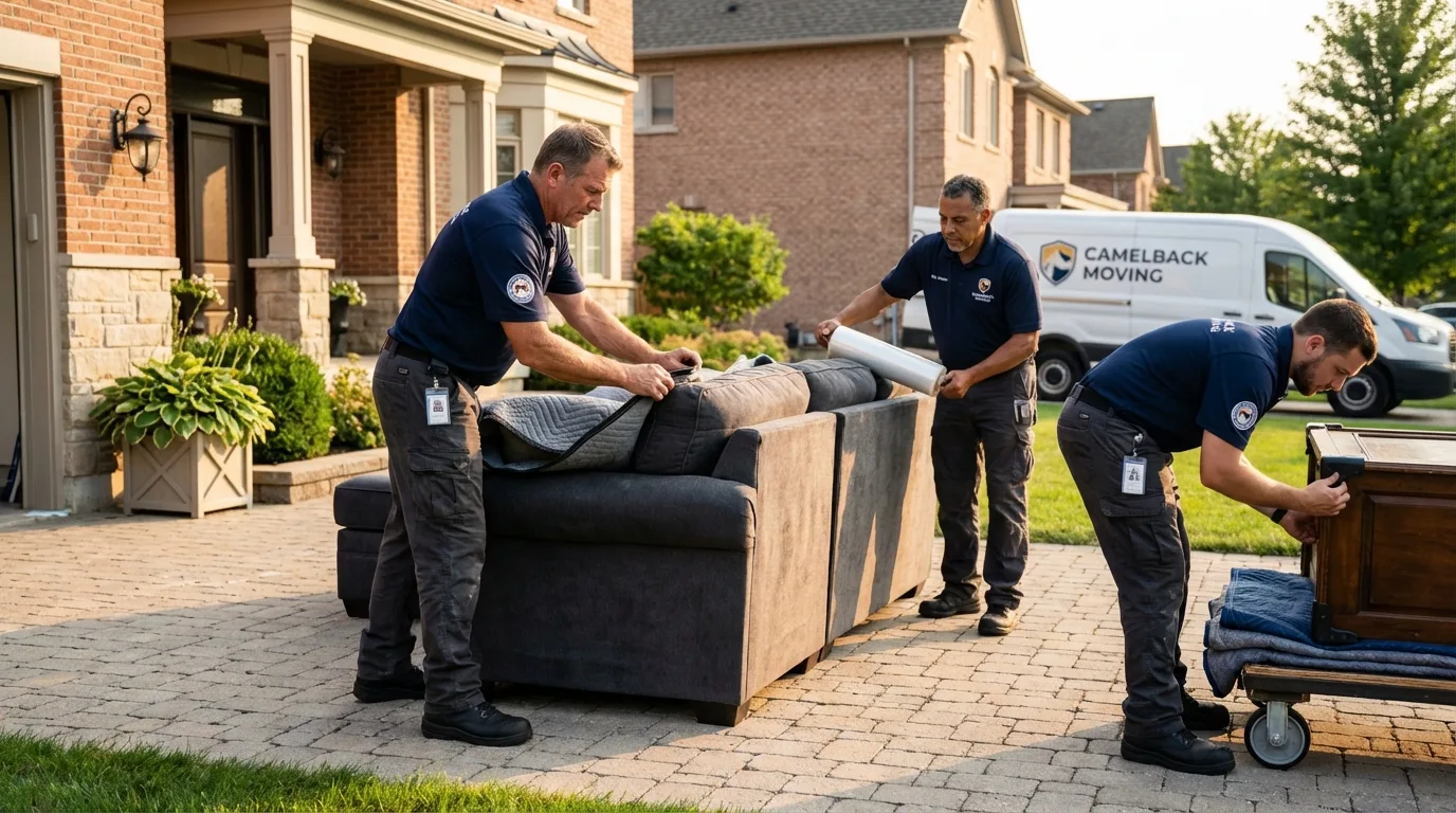 Large estate moving crew wrapping furniture in Walled Lake, MI